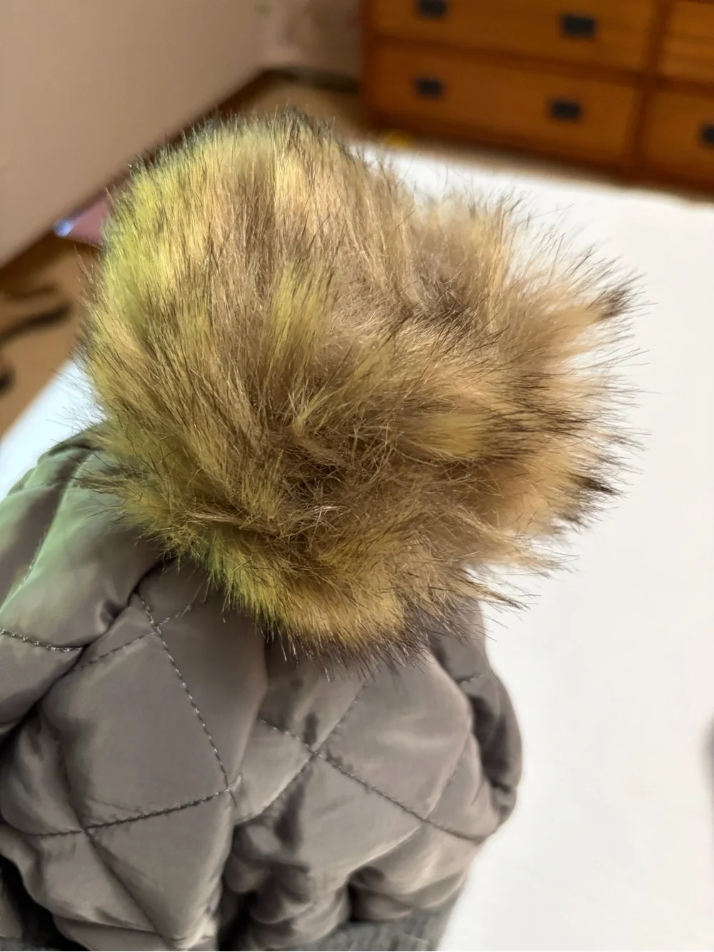 Britt's Knits Gray Quilted Beanie with Plush Faux Fur Pom